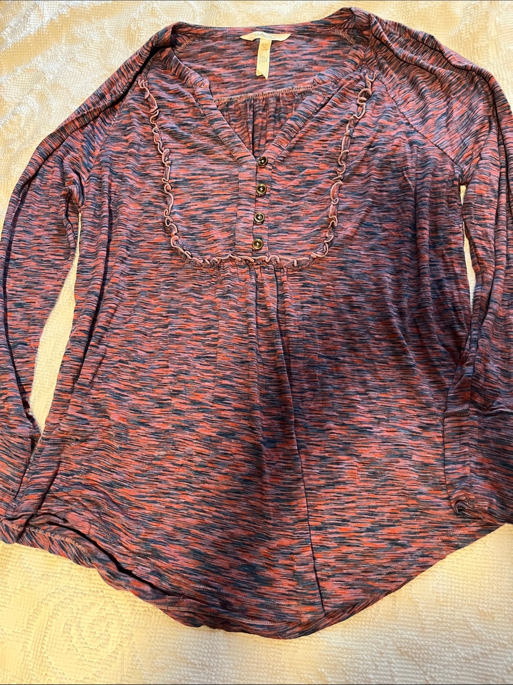 Matilda Jane Navy and Coral Space-Dye Long Sleeve Henley
